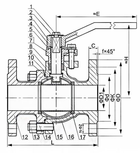 Q41F-10K日標球閥結(jié)構(gòu)圖