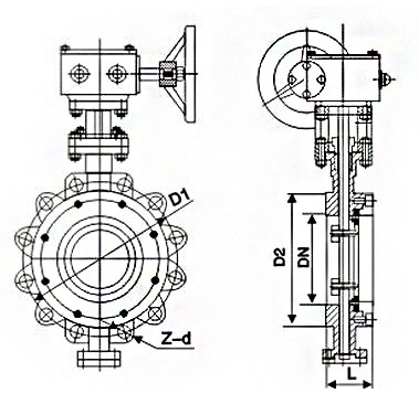 上海工開閥門凸耳式蝶閥結(jié)構(gòu)尺寸圖